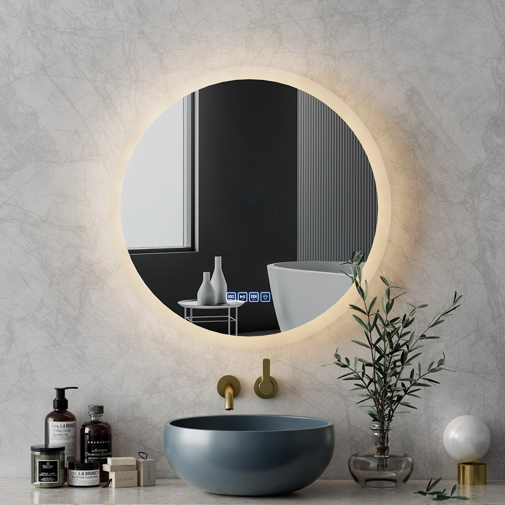 NNEDSZ Bluetooth LED Wall Mirror With Light 60CM Bathroom Decor Round Mirrors