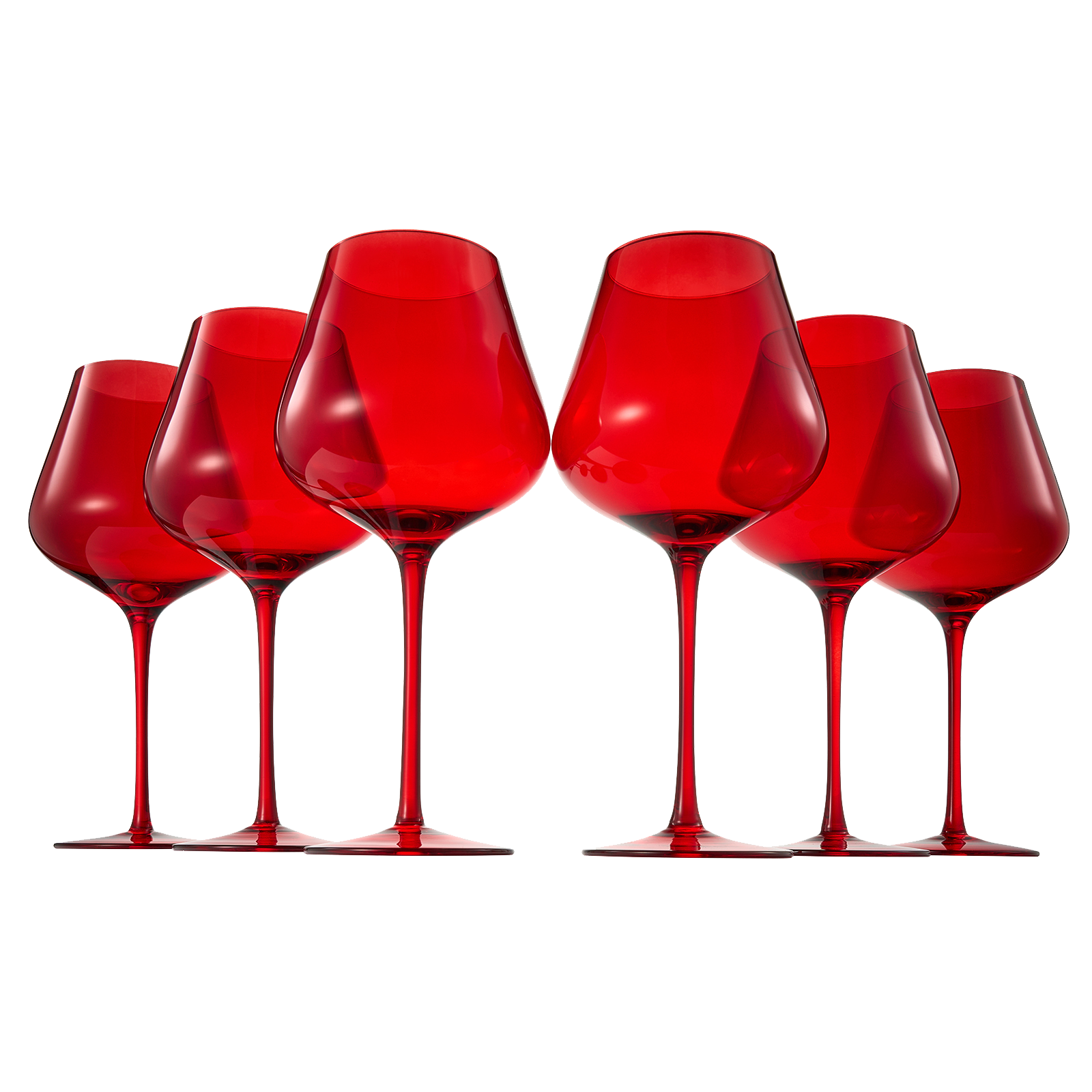 Colored Crystal Wine Glass Set of 6, Gift For Hosting, Her, Wife, Mom Friend - Large 20 oz Glasses, Unique Italian Style Tall Drinkware - Red & White, Dinner, Color Beautiful Glassware - (Bright Red)