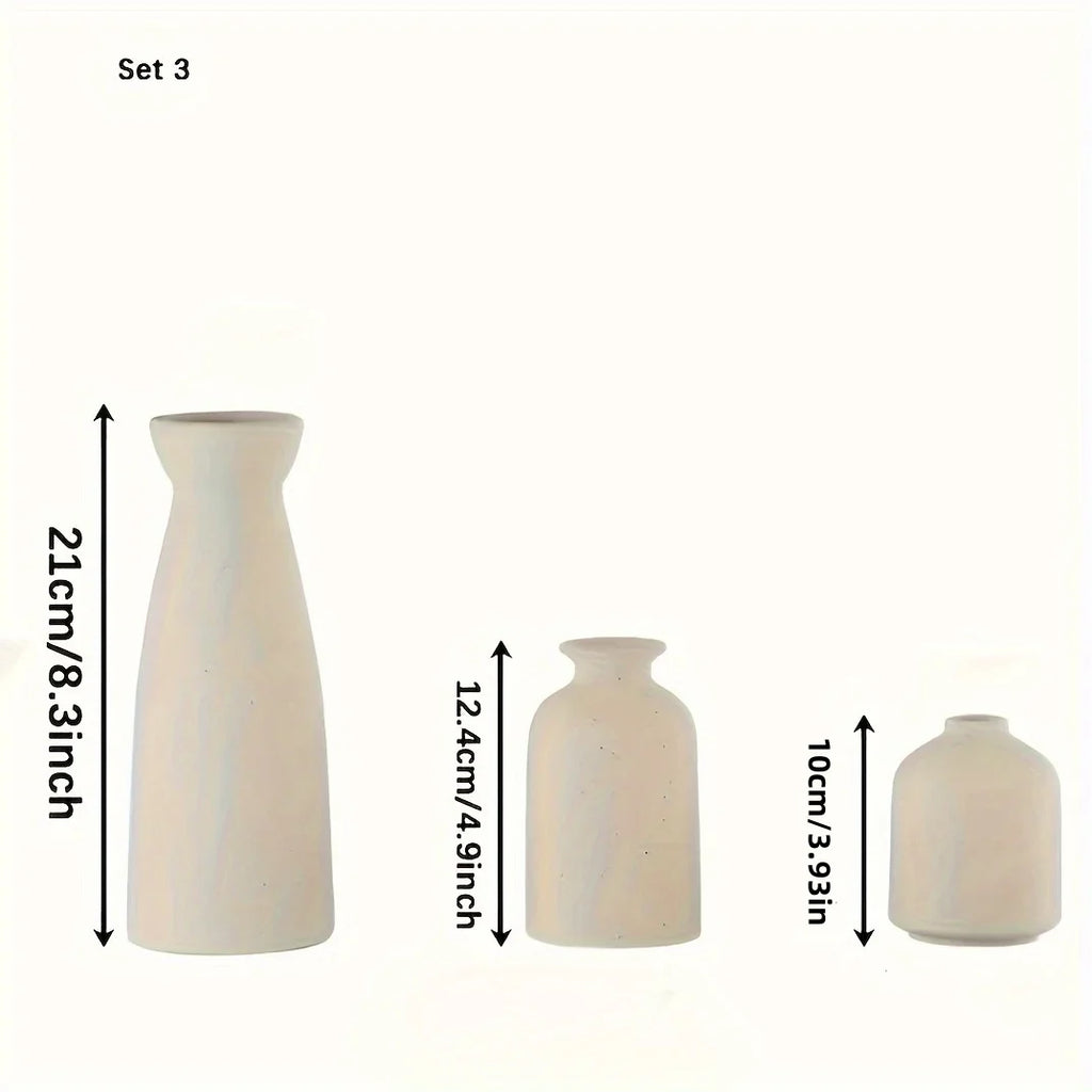 NNEOBA Set of 3 Ceramic Vases Rustic Farmhouse Decorative Beige