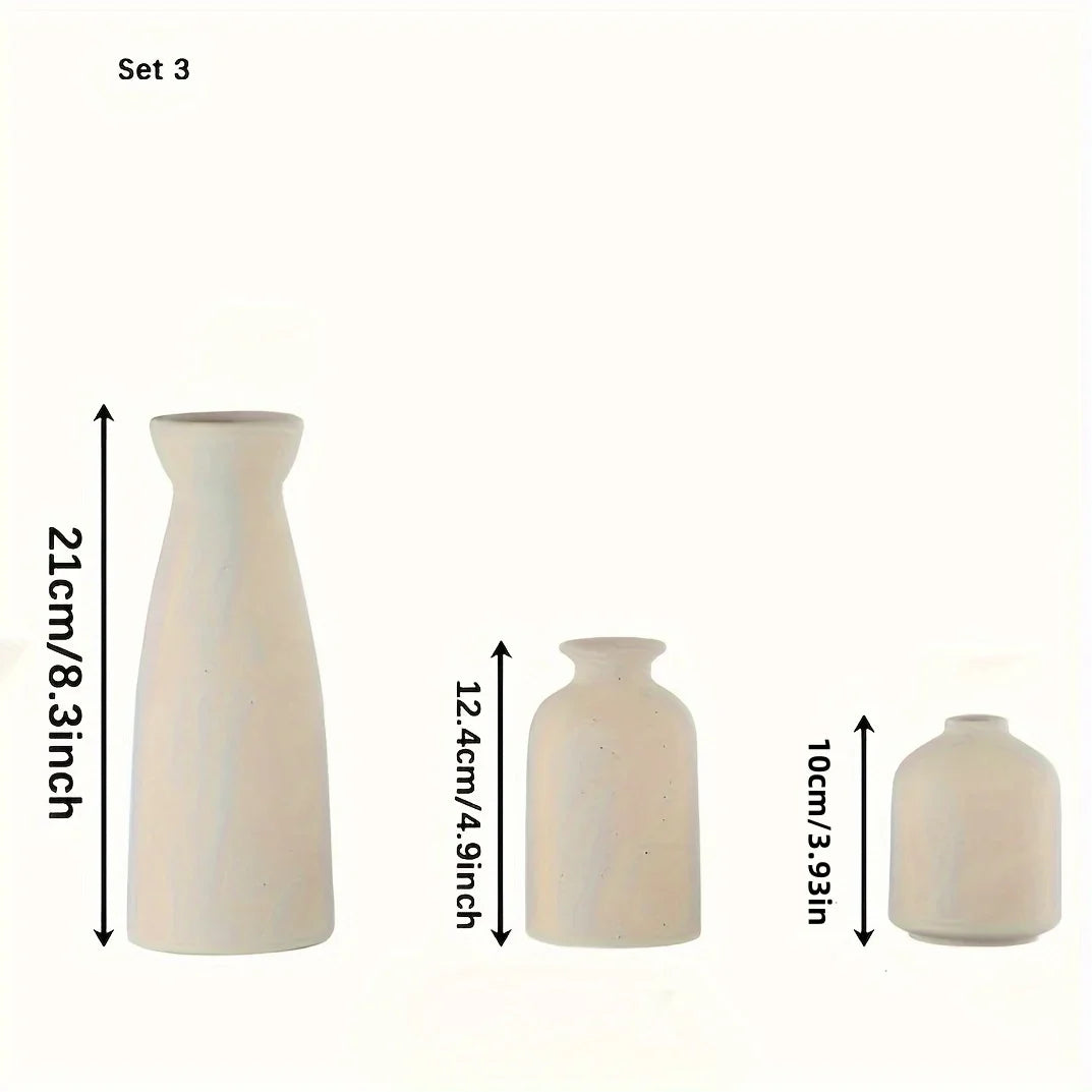 NNEOBA Set of 3 Ceramic Vases Rustic Farmhouse Decorative Beige