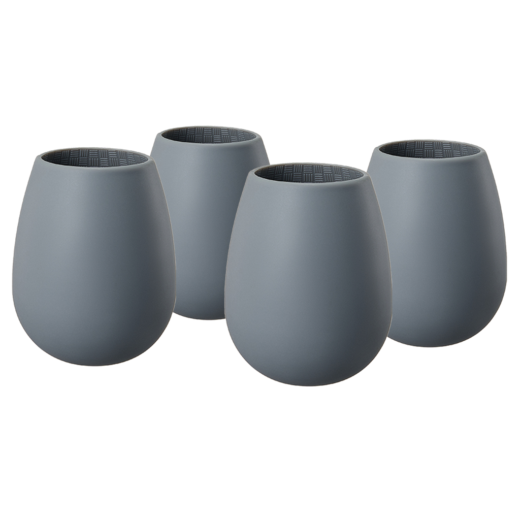 Unbreakable Silicone Stemless Wine Glassware | Set of 4 | Reusable & Shatterproof Tumbler Drinkware for Wine, Water, Cocktails, Champagne Glass for Parties, Camping, Beaches, Boats - (Dark Grey)