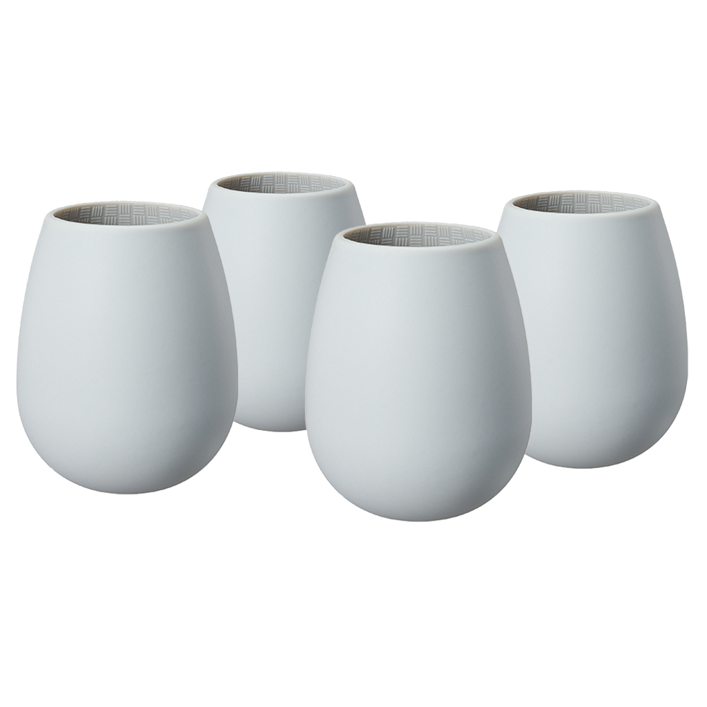 Unbreakable Silicone Stemless Wine Glassware | Set of 4 | Reusable & Shatterproof Tumbler Drinkware for Wine, Water, Cocktails, Champagne Glass for Parties, Camping, Beaches, Boats - (Light Grey)