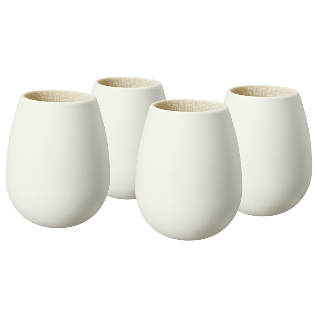 Unbreakable Silicone Stemless Wine Glassware | Set of 4 | Reusable & Shatterproof Tumbler Drinkware for Wine, Water, Cocktails, Champagne Glass for Parties, Camping, Beaches, Boats - (White)