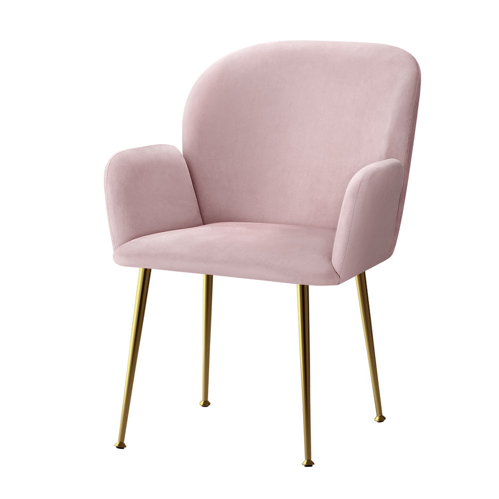 NNEDSZ  Set of 2 Kynsee Dining Chairs Armchair Cafe Chair Upholstered Velvet Pink