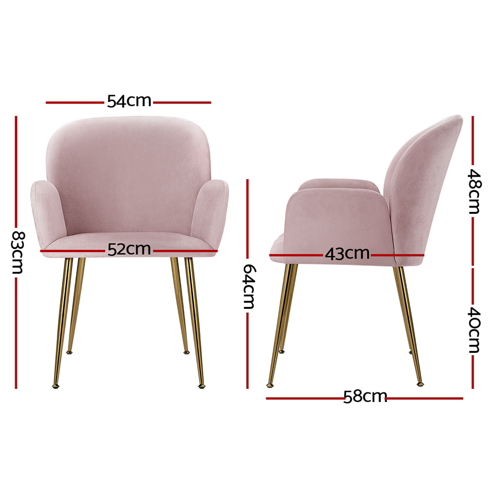 NNEDSZ  Set of 2 Kynsee Dining Chairs Armchair Cafe Chair Upholstered Velvet Pink
