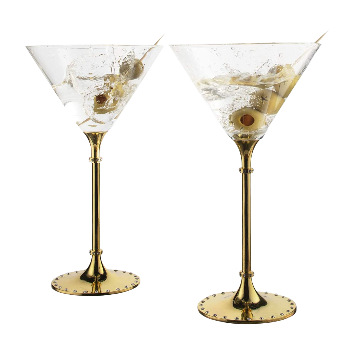 The Wine Savant Gold Cocktail, Martini & Champagne Glasses Rhinestone DIAMOND Studded, Cosmopolitan Elegant Crystal Glassware, Set of 2-10oz, 10" Tall Stem Sparkling Margaretta, Wedding, or Everyday