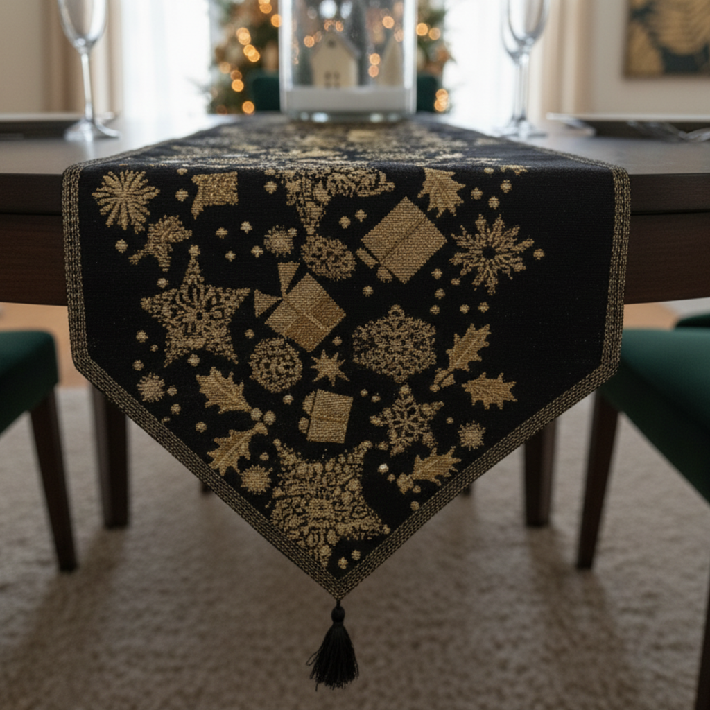 DaDa Bedding Magical Golden Reindeer Woven Tapestry Dining Table Runner (18272)