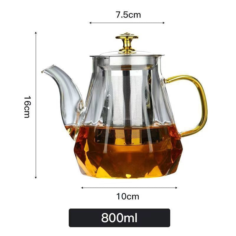 NNEDSZ Elegant Glass Teapot with Gold Handle and Stainless Steel Infuser - 800ml Capacity