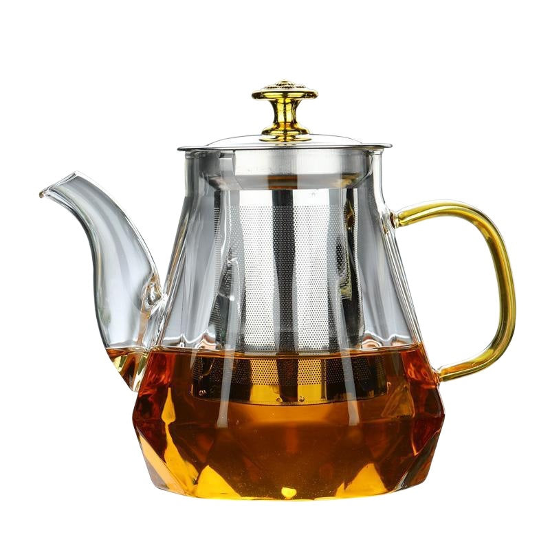 NNEDSZ Elegant Glass Teapot with Gold Handle and Stainless Steel Infuser - 800ml Capacity