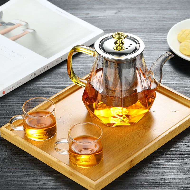 NNEDSZ Elegant Glass Teapot with Gold Handle and Stainless Steel Infuser - 800ml Capacity