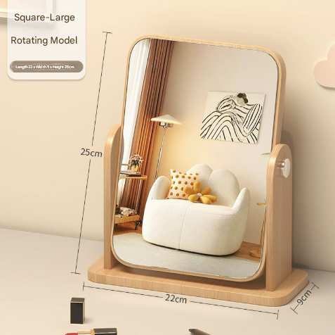 NNEDSZ Square Rotating Mirror Tabletop Makeup Mirror - Large Wooden Swivel Vanity Mirror for Desk