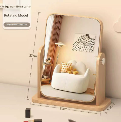 NNEDSZ Vertical Square Folding Mirror Tabletop Makeup Mirror - Large Wooden Swivel Vanity Mirror for Desk