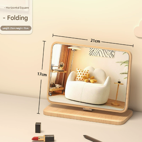 NNEDSZ Horizontal Square Folding Mirror Tabletop Makeup Mirror - Large Wooden Swivel Vanity Mirror for Desk