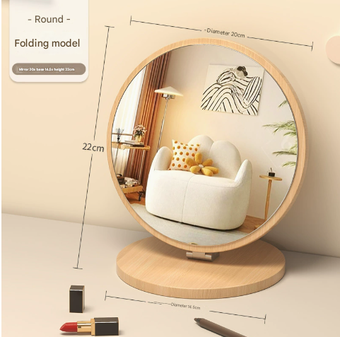 NNEDSZ Round Folding Mirror Tabletop Makeup Mirror - Large Wooden Swivel Vanity Mirror for Desk