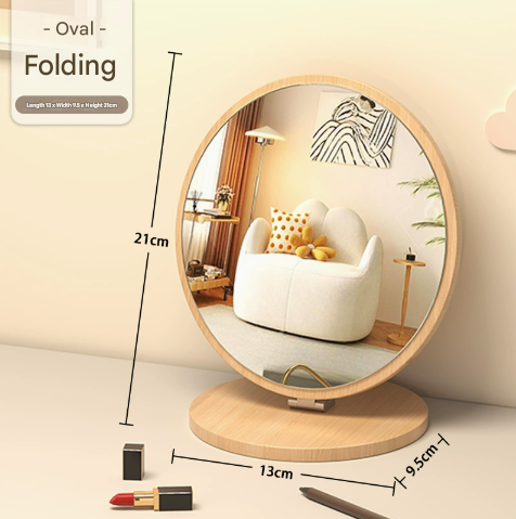 NNEDSZ Oval Folding Mirror Tabletop Makeup Mirror - Large Wooden Swivel Vanity Mirror for Desk