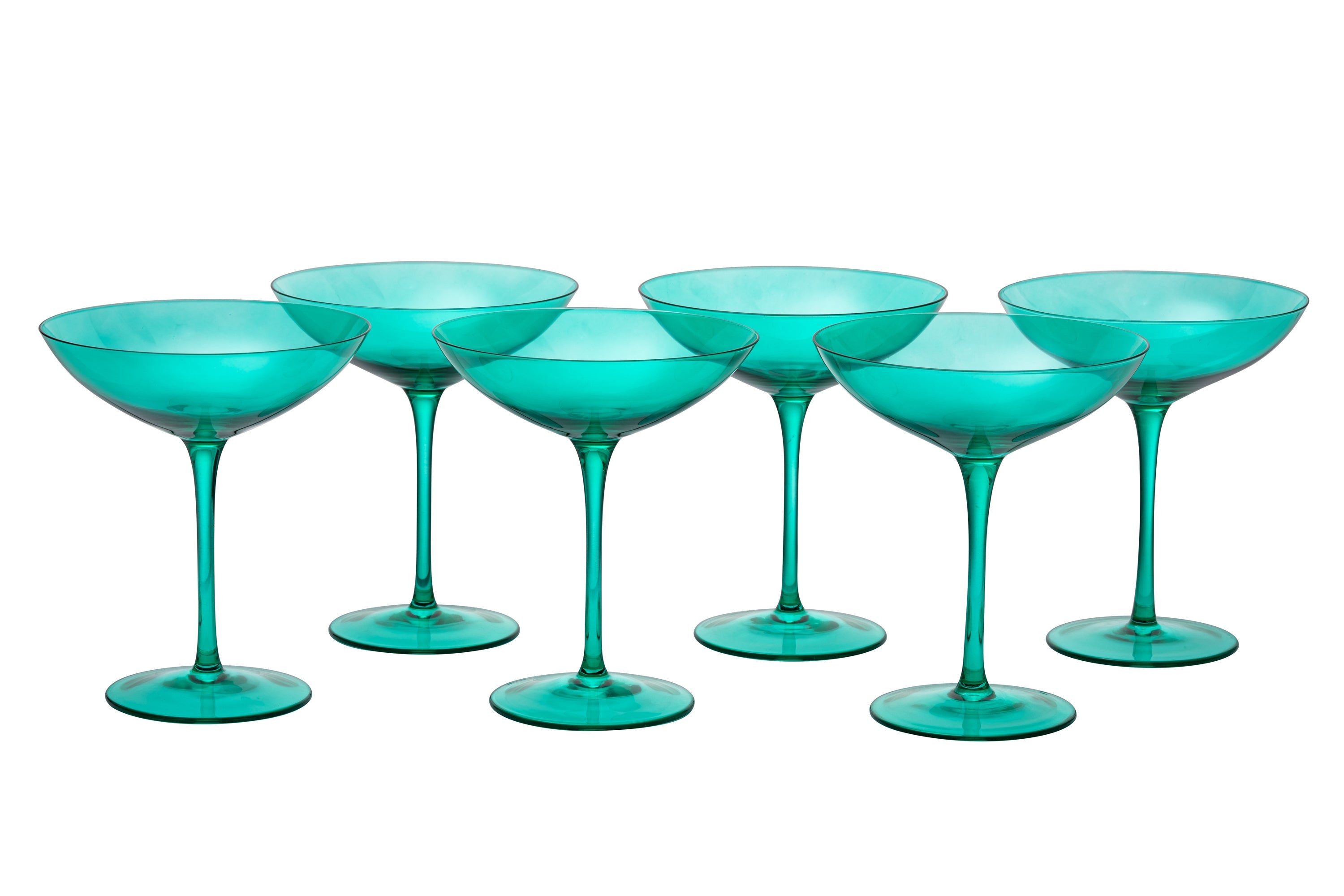 The Wine Savant Colored Vintage Glass Coupes 12oz Colorful Cocktail, Martini & Champagne Glasses, Prosecco, Mimosa Glasses Set, Cocktail Glass Set, Bar Glassware Luster Glasses, Modern (6, Teal)