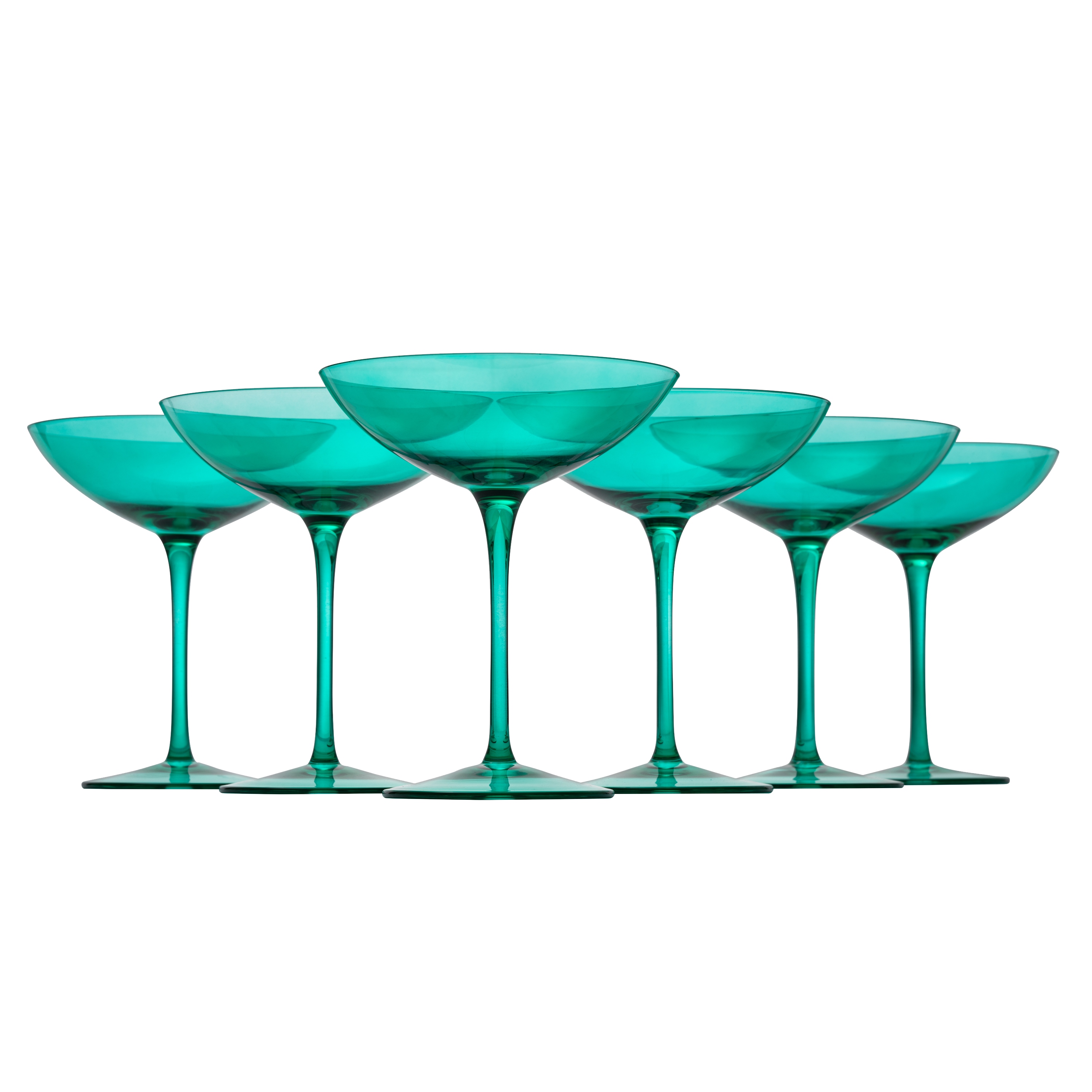The Wine Savant Colored Vintage Glass Coupes 12oz Colorful Cocktail, Martini & Champagne Glasses, Prosecco, Mimosa Glasses Set, Cocktail Glass Set, Bar Glassware Luster Glasses, Modern (6, Teal)