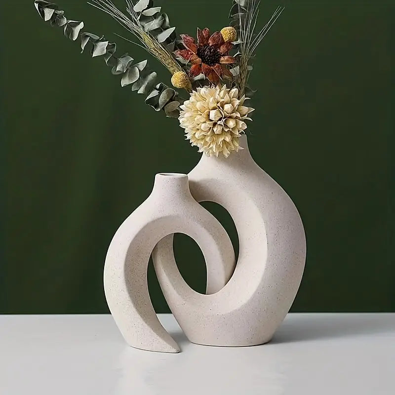 NNETM Set of 2 White Ceramic Vases - Modern Boho Decor