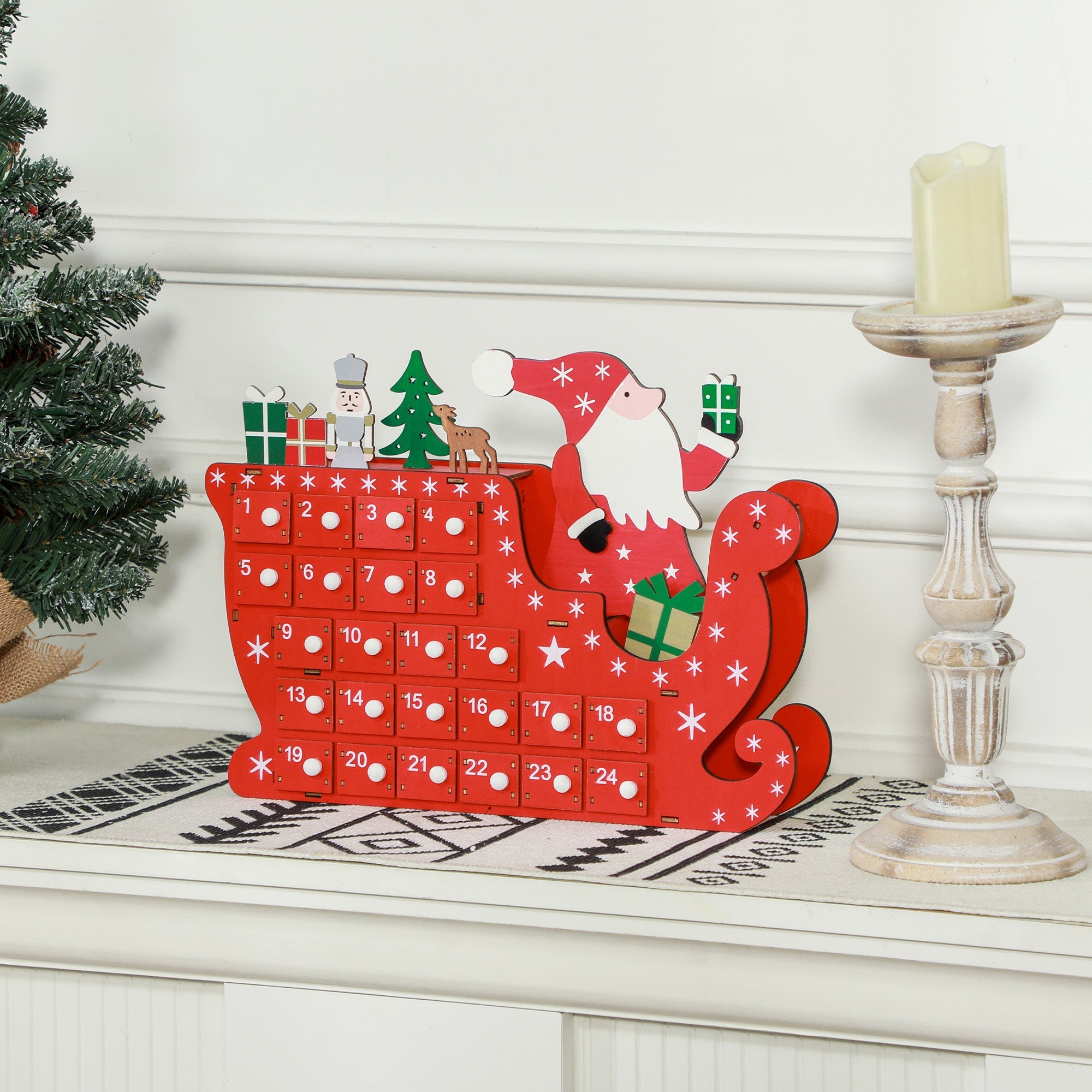 Aosom 24 - Drawer Reusable Santa Sleigh Christmas Advent Calendar | Direct Furnish