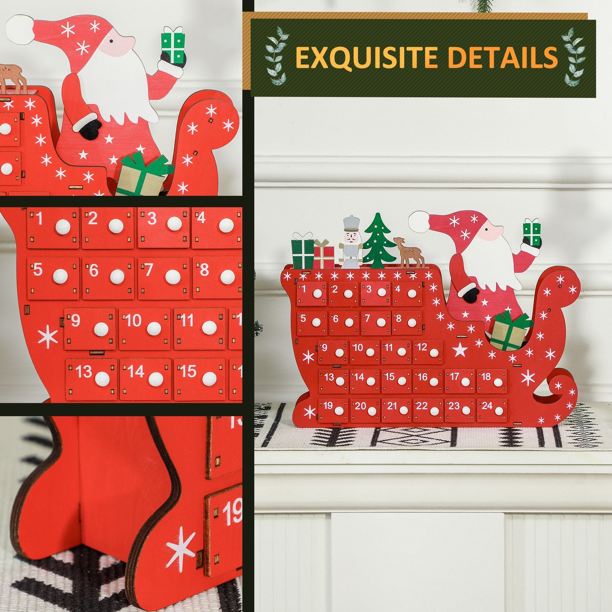 Aosom 24 - Drawer Reusable Santa Sleigh Christmas Advent Calendar | Direct Furnish