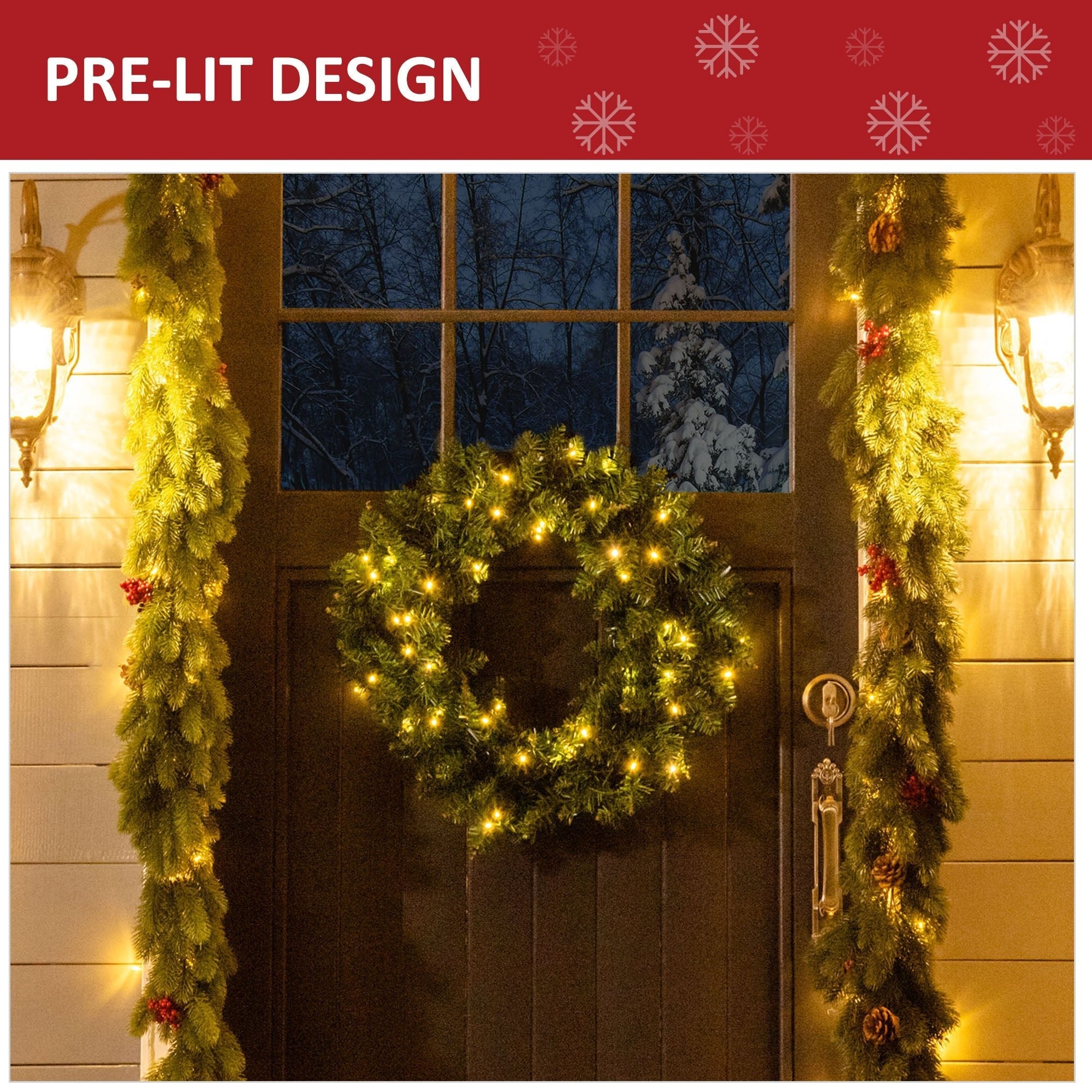 AOSOM Christmas Wreath Decoration, 50 LED Lights | Direct Furnish