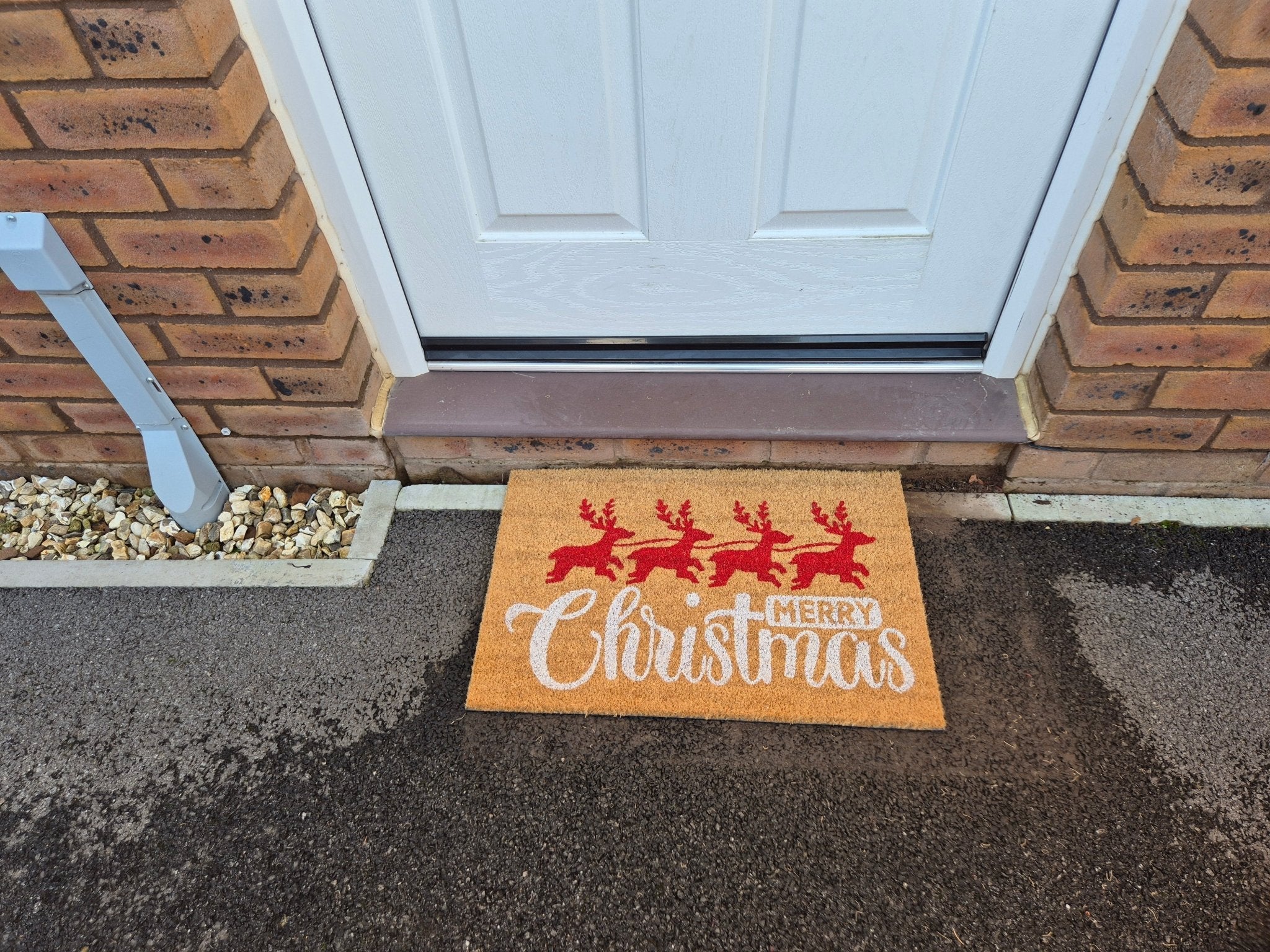 Costwise Coir Doormat, 60cm x 40cm - 'Merry Christmas' (Red/Silver) | Direct Furnish