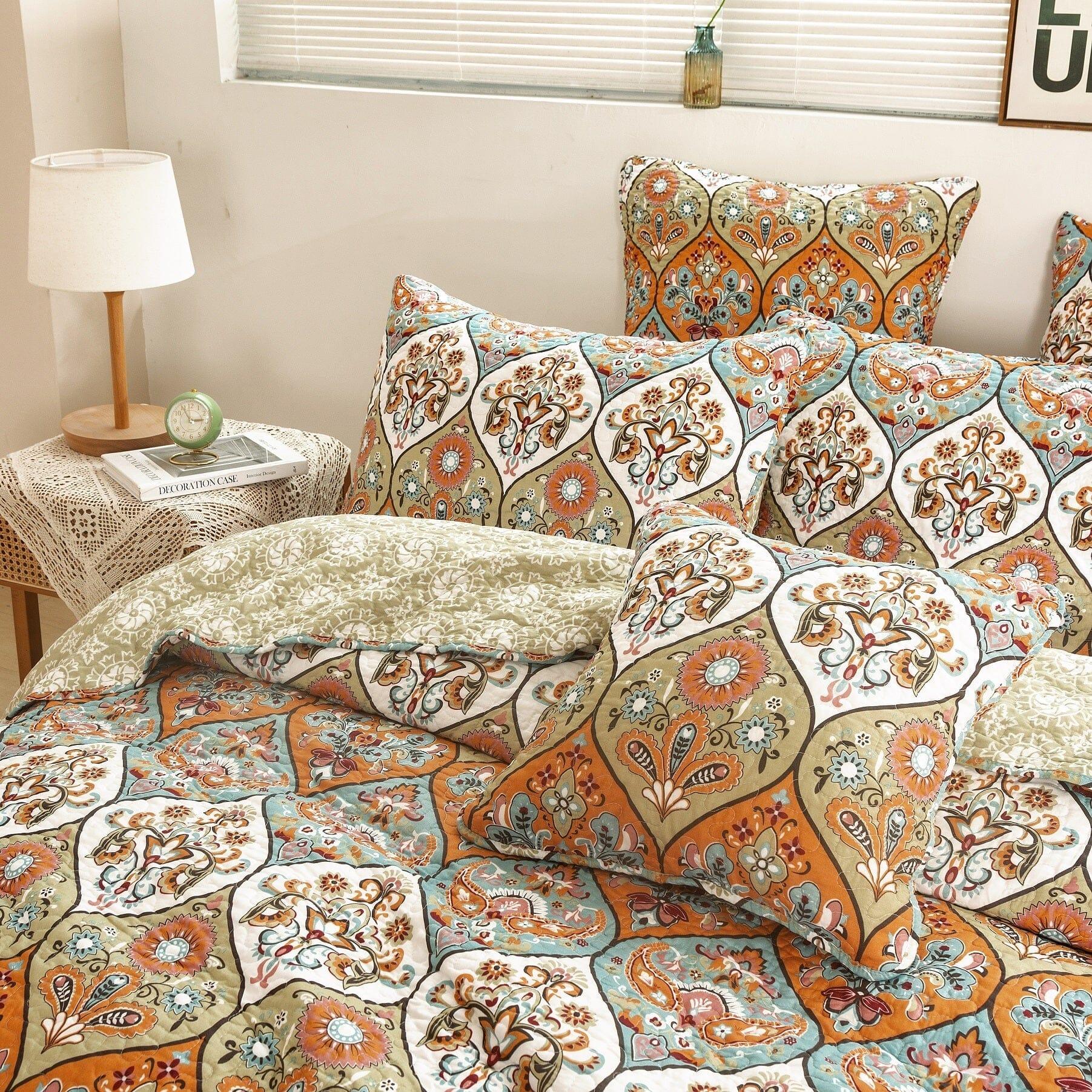 DaDa Bedding Collection DaDa Bedding Bohemian Floral Paisley Garden Coral Teal Quilted Bedspread Set (LH1403) | Direct Furnish