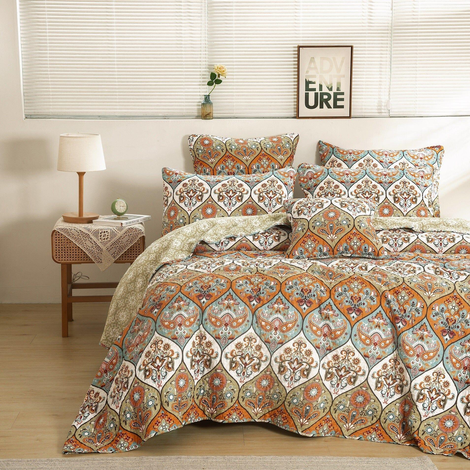 DaDa Bedding Collection DaDa Bedding Bohemian Floral Paisley Garden Coral Teal Quilted Bedspread Set (LH1403) | Direct Furnish
