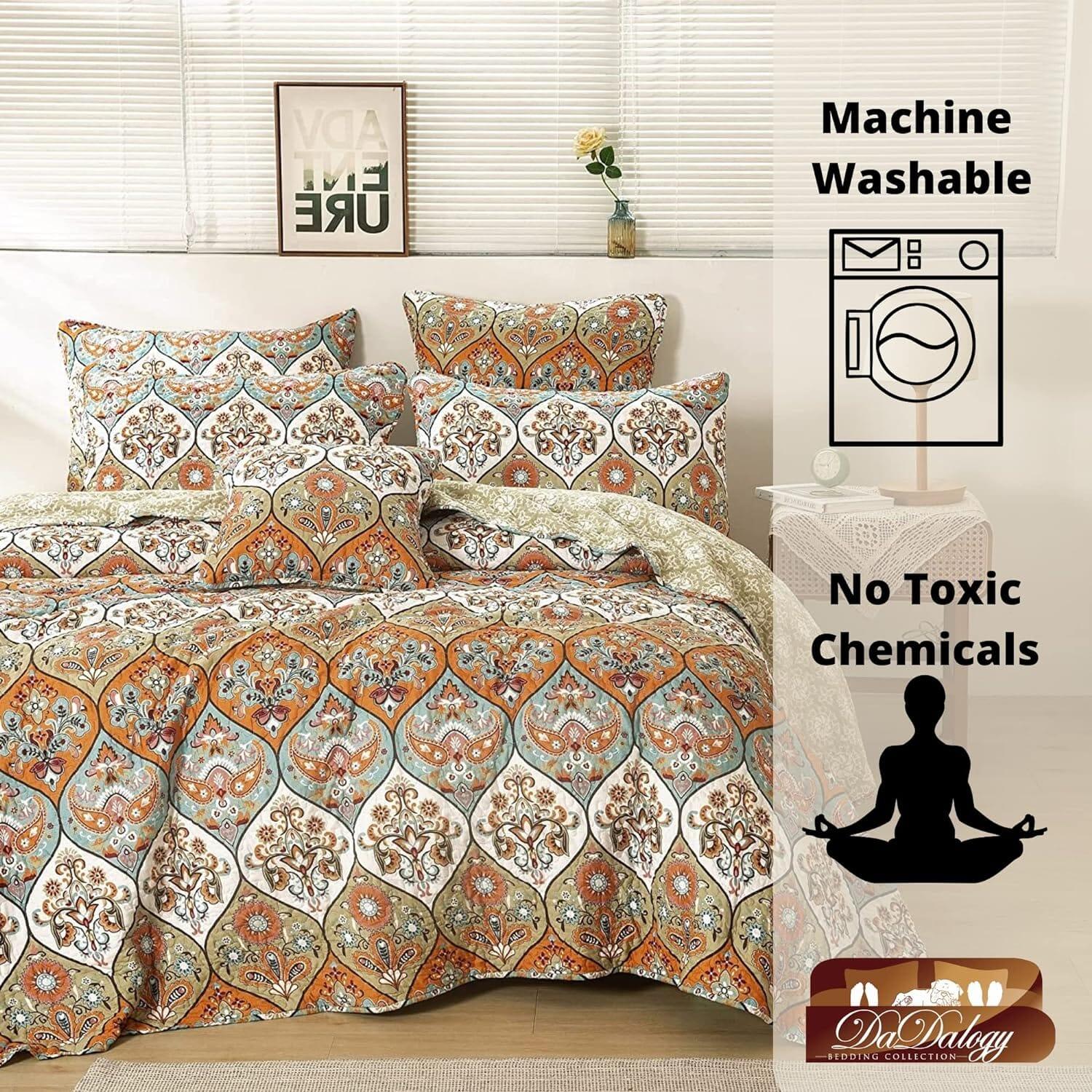 DaDa Bedding Collection DaDa Bedding Bohemian Floral Paisley Garden Coral Teal Quilted Bedspread Set (LH1403) | Direct Furnish