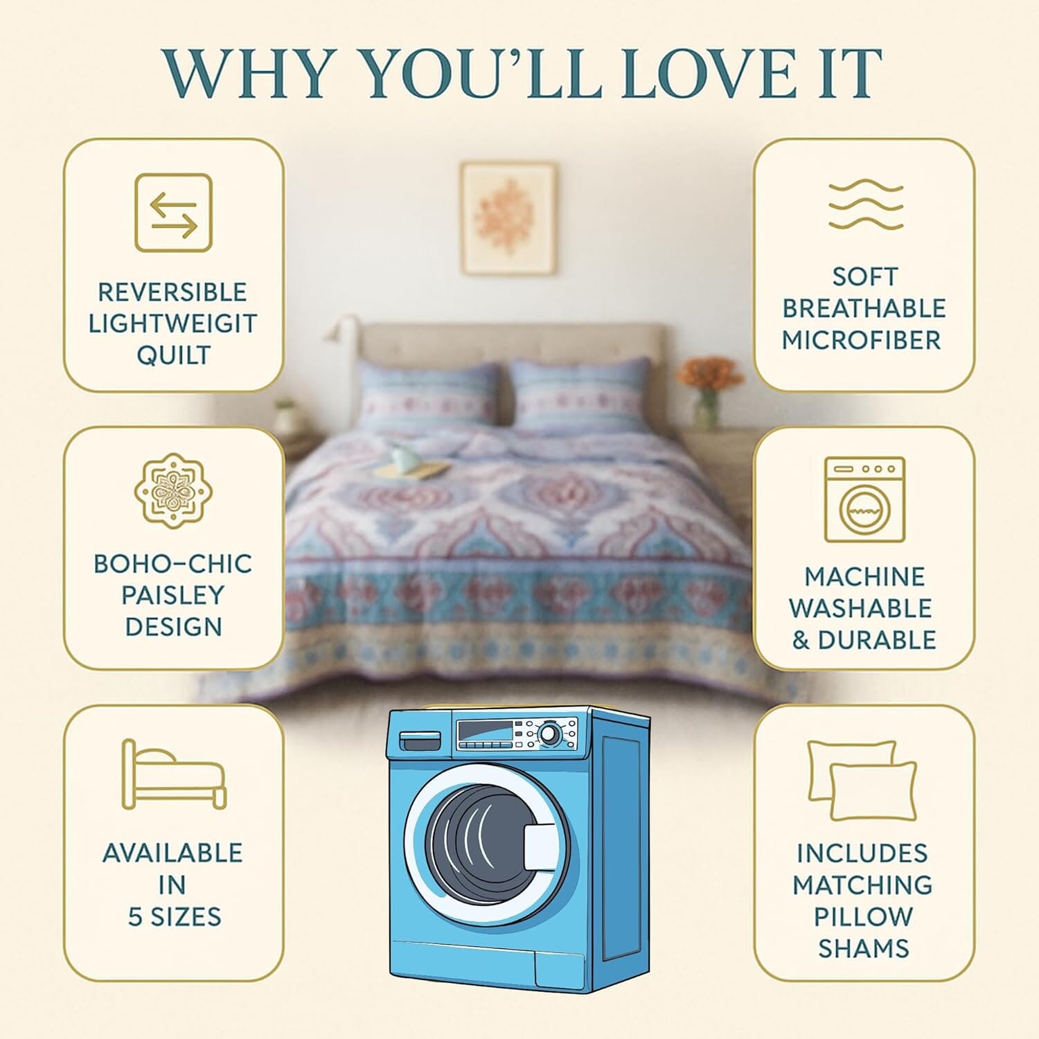 DaDa Bedding Collection DaDa Bedding Bohemian Summertime White Blue Floral Paisley Bedspread Set (KSX - 003) | Direct Furnish