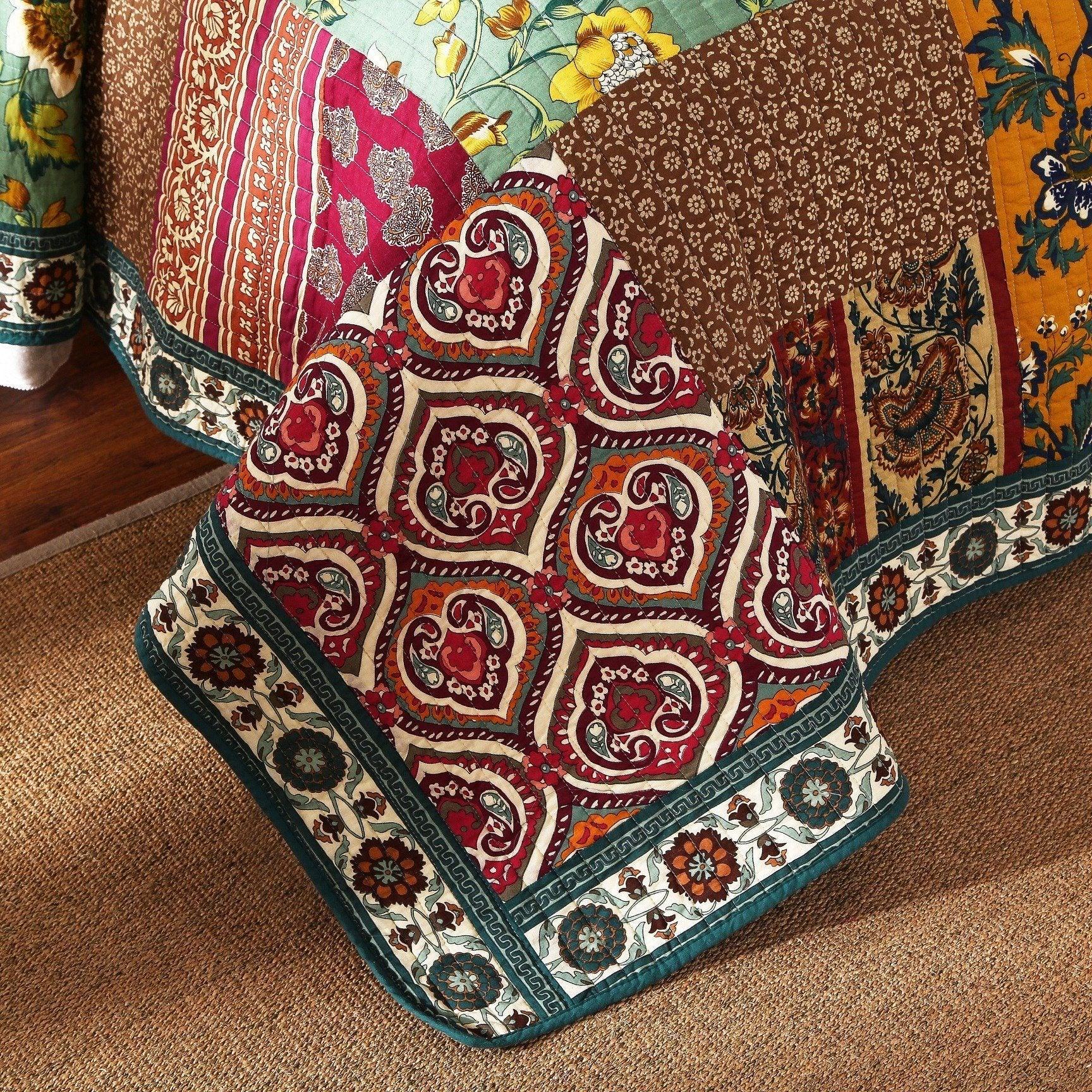 DaDa Bedding Collection DaDa Bedding Dark Elegance Bohemian Floral Cotton Patchwork Bedspread Set (JHW - 550) | Direct Furnish