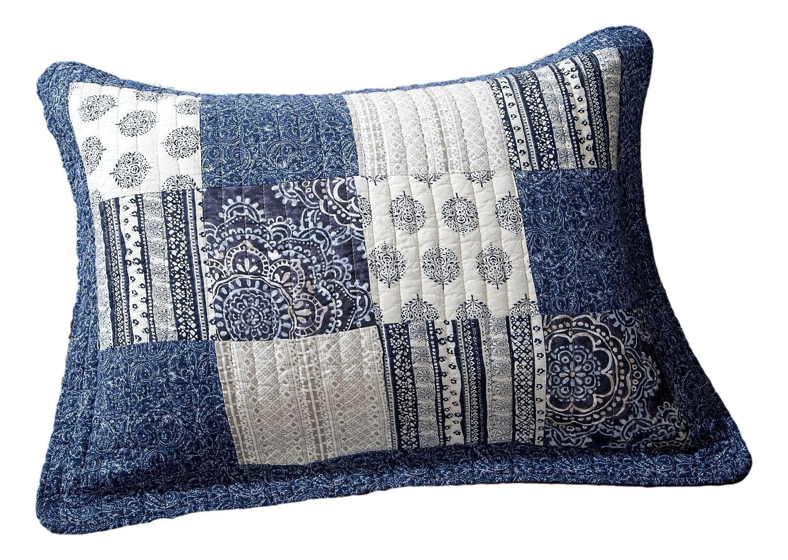 DaDa Bedding Collection DaDa Bedding Denim Blue Elegance Floral Patchwork Farmhouse Pillow Sham (JHW660) | Direct Furnish
