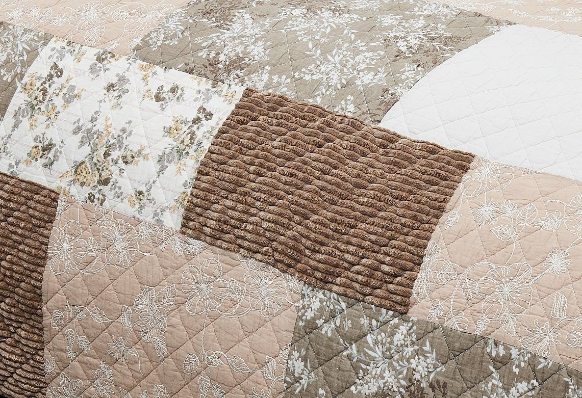 DaDa Bedding Collection DaDa Bedding Dusty Rose Taupe Beige Brown Floral Cottage Patchwork Quilted Bedspread Set (JHW - 866) | Direct Furnish
