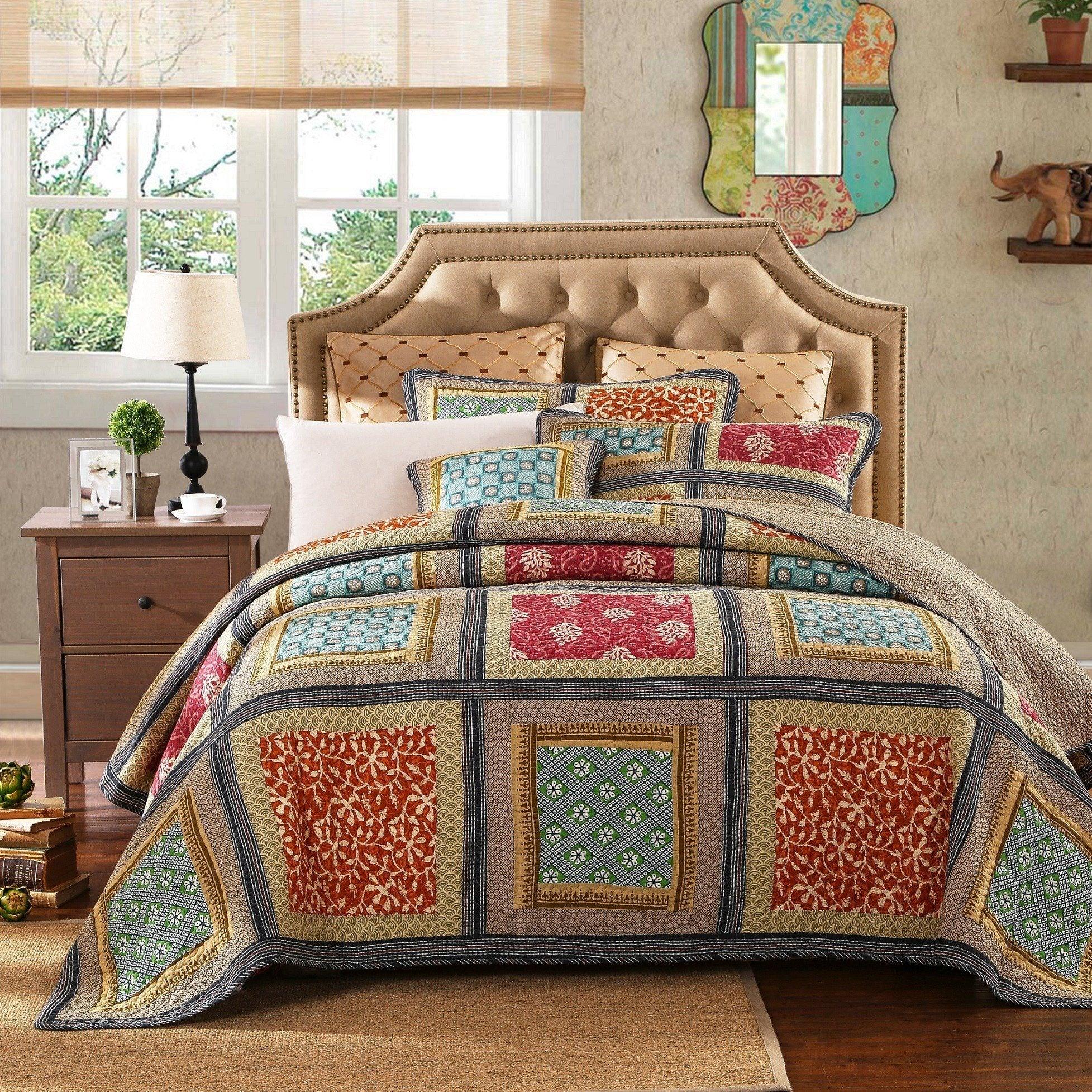 DaDa Bedding Collection Dada Bedding Gallery of Roses Floral Bohemian Cotton Patchwork Bedspread Set (JHW - 546) | Direct Furnish