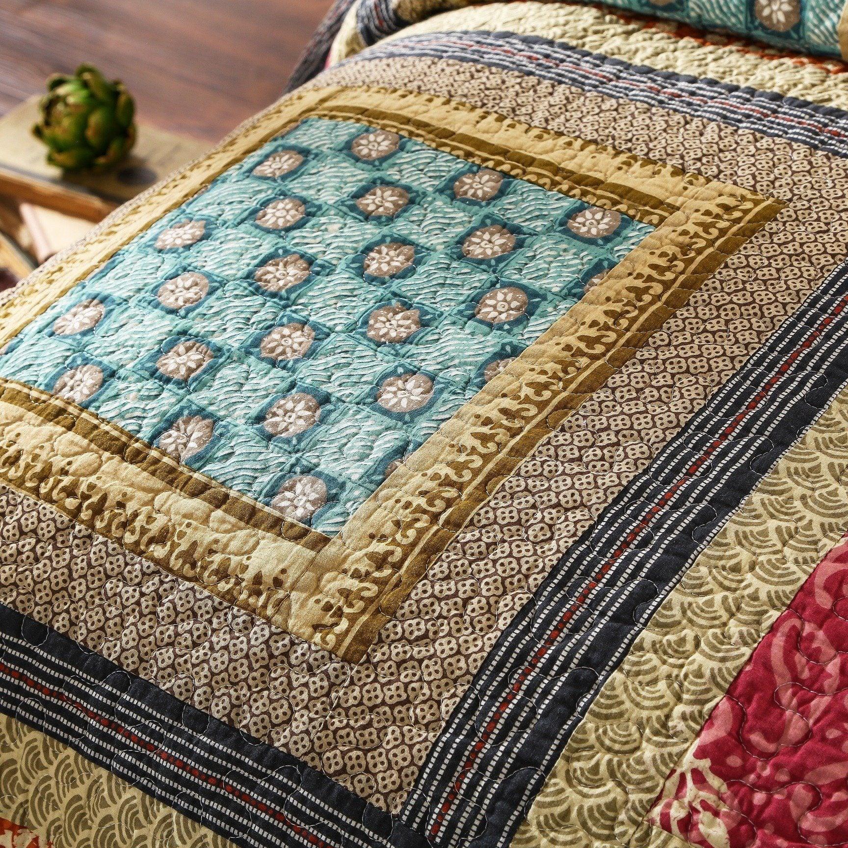 DaDa Bedding Collection Dada Bedding Gallery of Roses Floral Bohemian Cotton Patchwork Bedspread Set (JHW - 546) | Direct Furnish