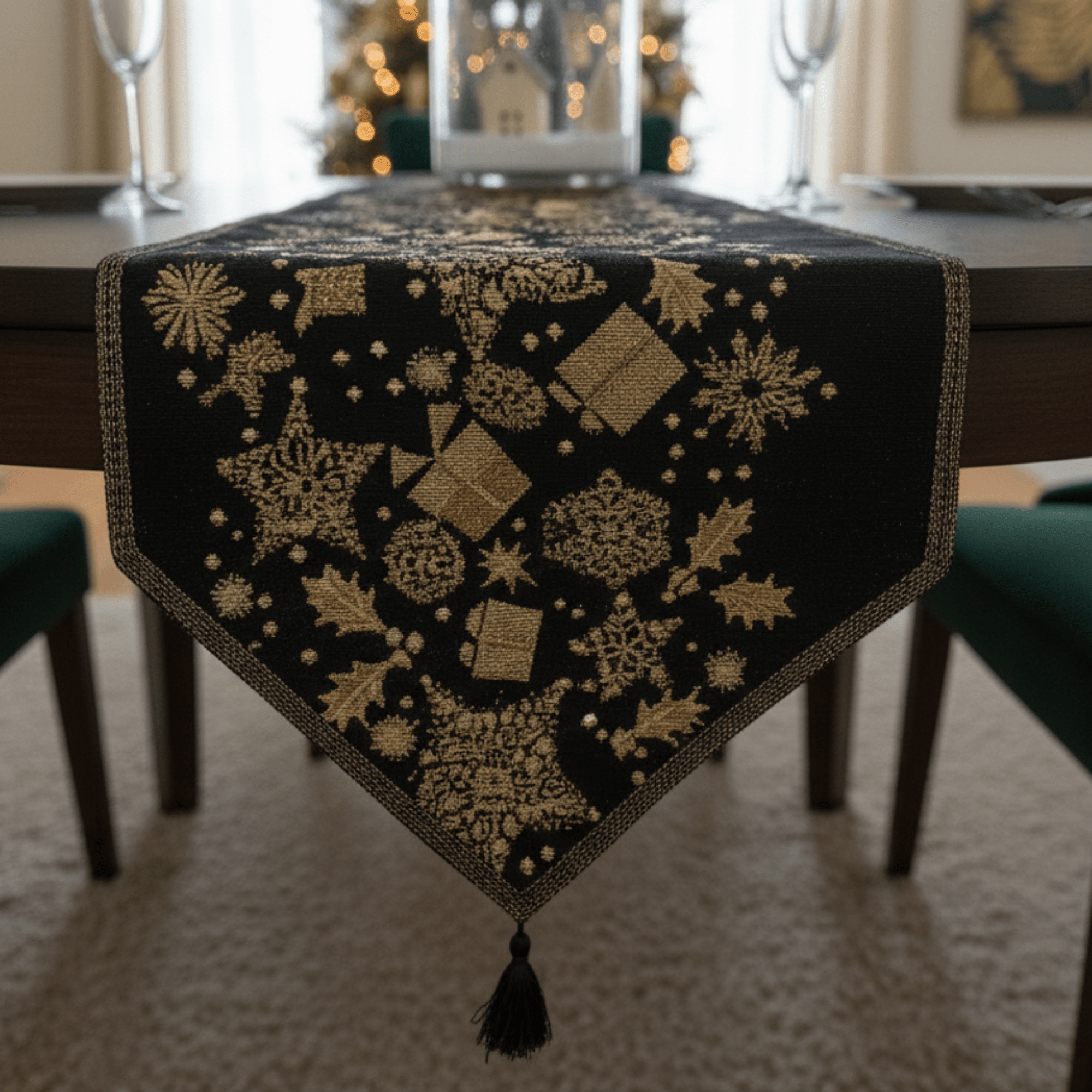 DaDa Bedding Collection DaDa Bedding Magical Golden Reindeer Woven Tapestry Dining Table Runner (18272) | Direct Furnish