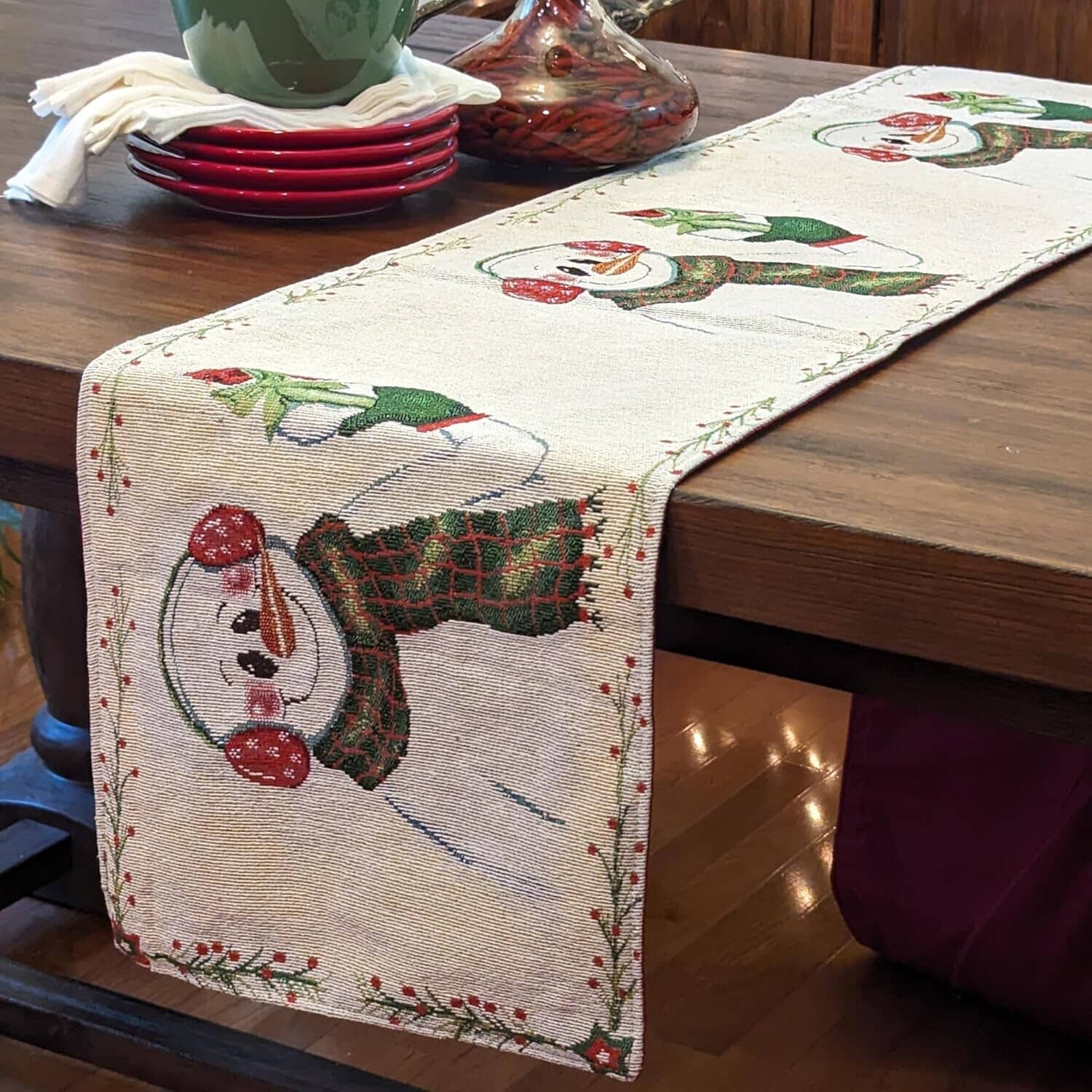 DaDa Bedding Collection DaDa Bedding Magical Snowman Holiday Woven Tapestry Dining Table Runner (9733) | Direct Furnish