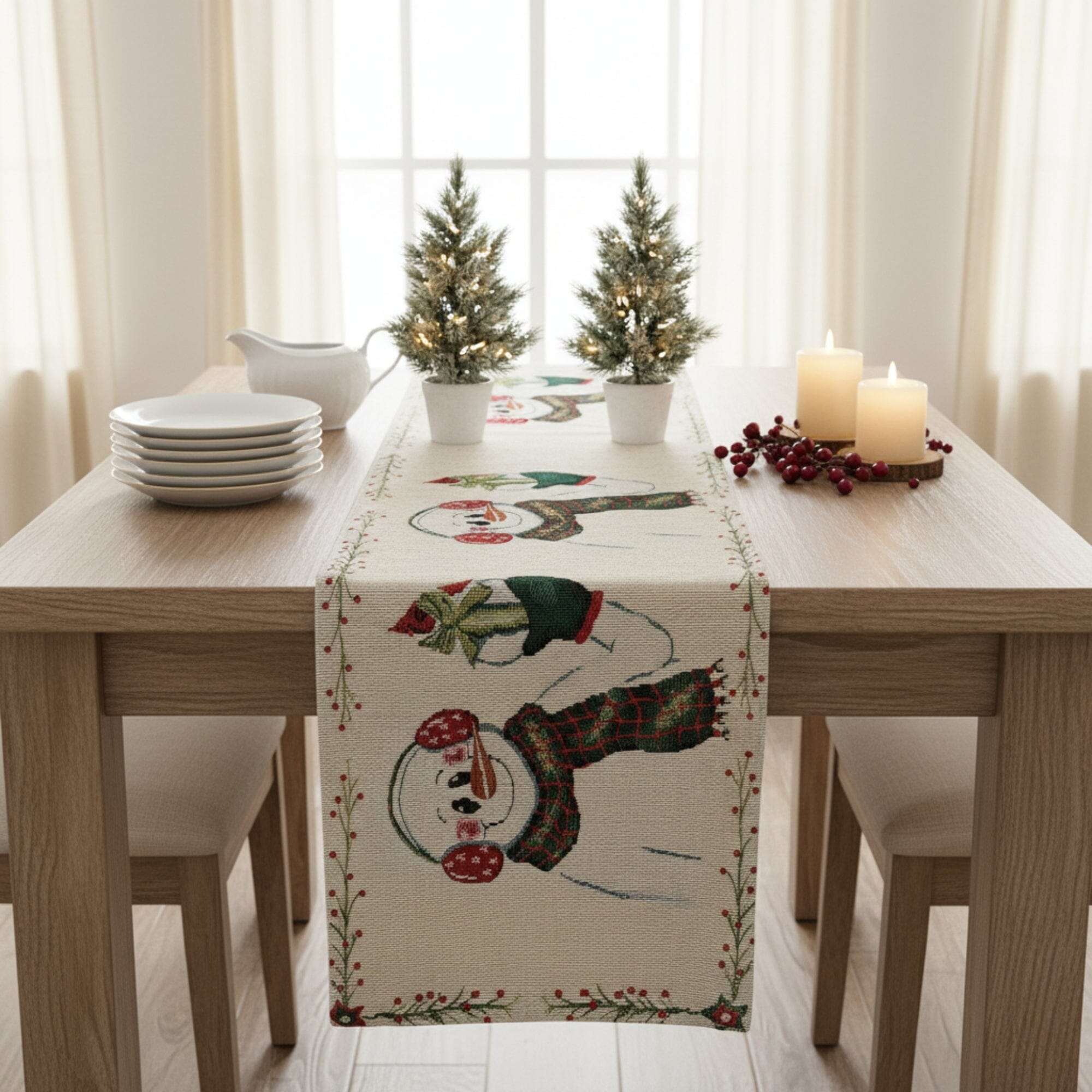 DaDa Bedding Collection DaDa Bedding Magical Snowman Holiday Woven Tapestry Dining Table Runner (9733) | Direct Furnish