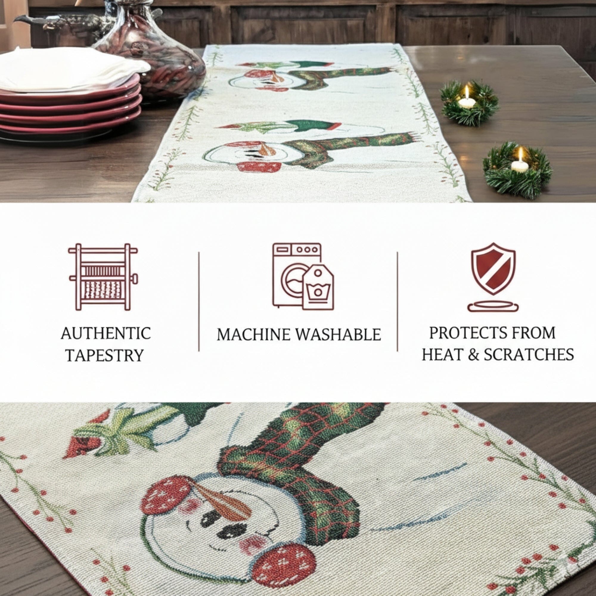 DaDa Bedding Collection DaDa Bedding Magical Snowman Holiday Woven Tapestry Dining Table Runner (9733) | Direct Furnish