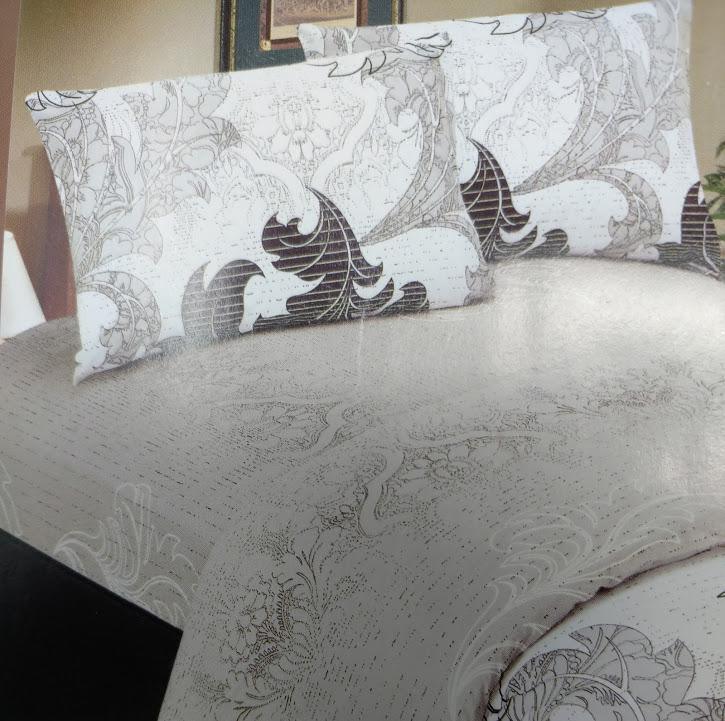 DaDa Bedding Collection DaDa Bedding Paisley Grey Floral Leaves Fitted Sheet & Pillow Cases Set (FTS8197) | Direct Furnish