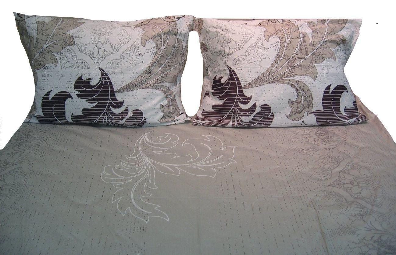 DaDa Bedding Collection DaDa Bedding Paisley Grey Floral Leaves Fitted Sheet & Pillow Cases Set (FTS8197) | Direct Furnish