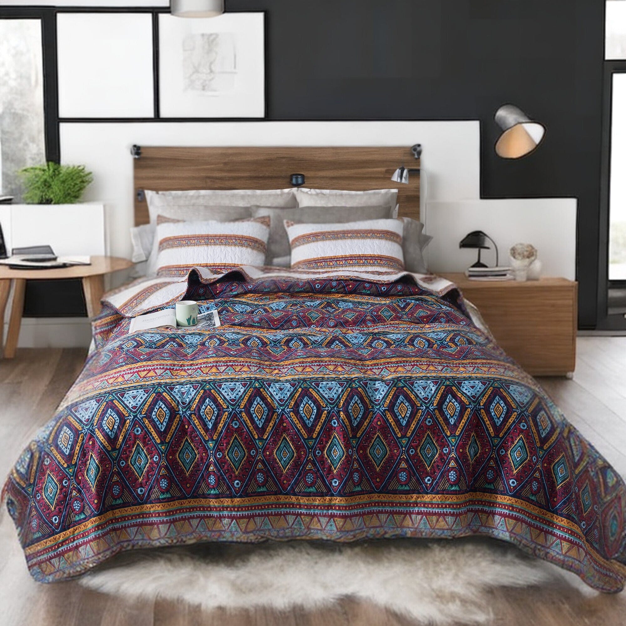 DaDa Bedding Collection DaDa Bedding Southwestern Aztec Bohemian Desert Tribal Quilted Bedspread Set (KSX - 002) | Direct Furnish
