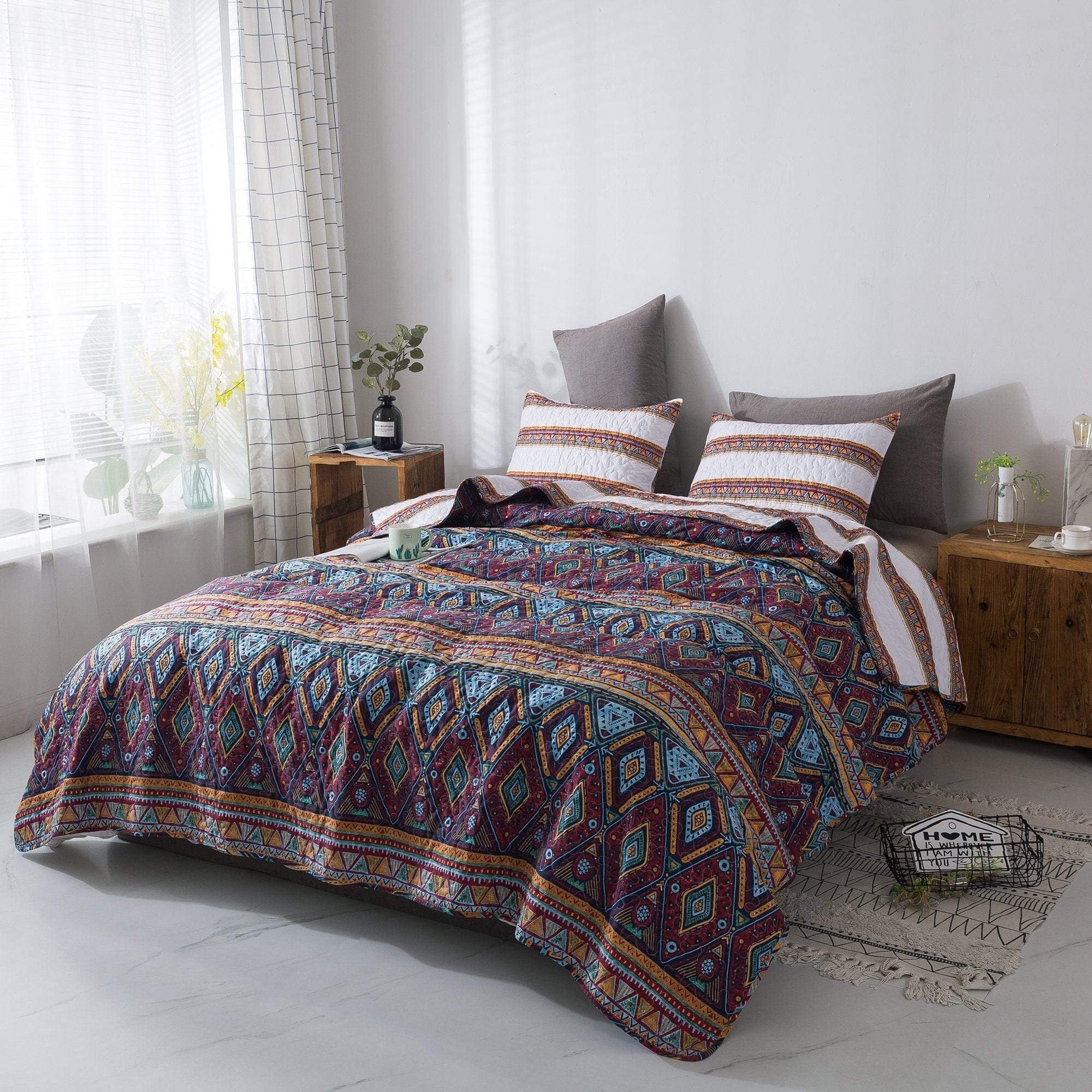 DaDa Bedding Collection DaDa Bedding Southwestern Aztec Bohemian Desert Tribal Quilted Bedspread Set (KSX - 002) | Direct Furnish