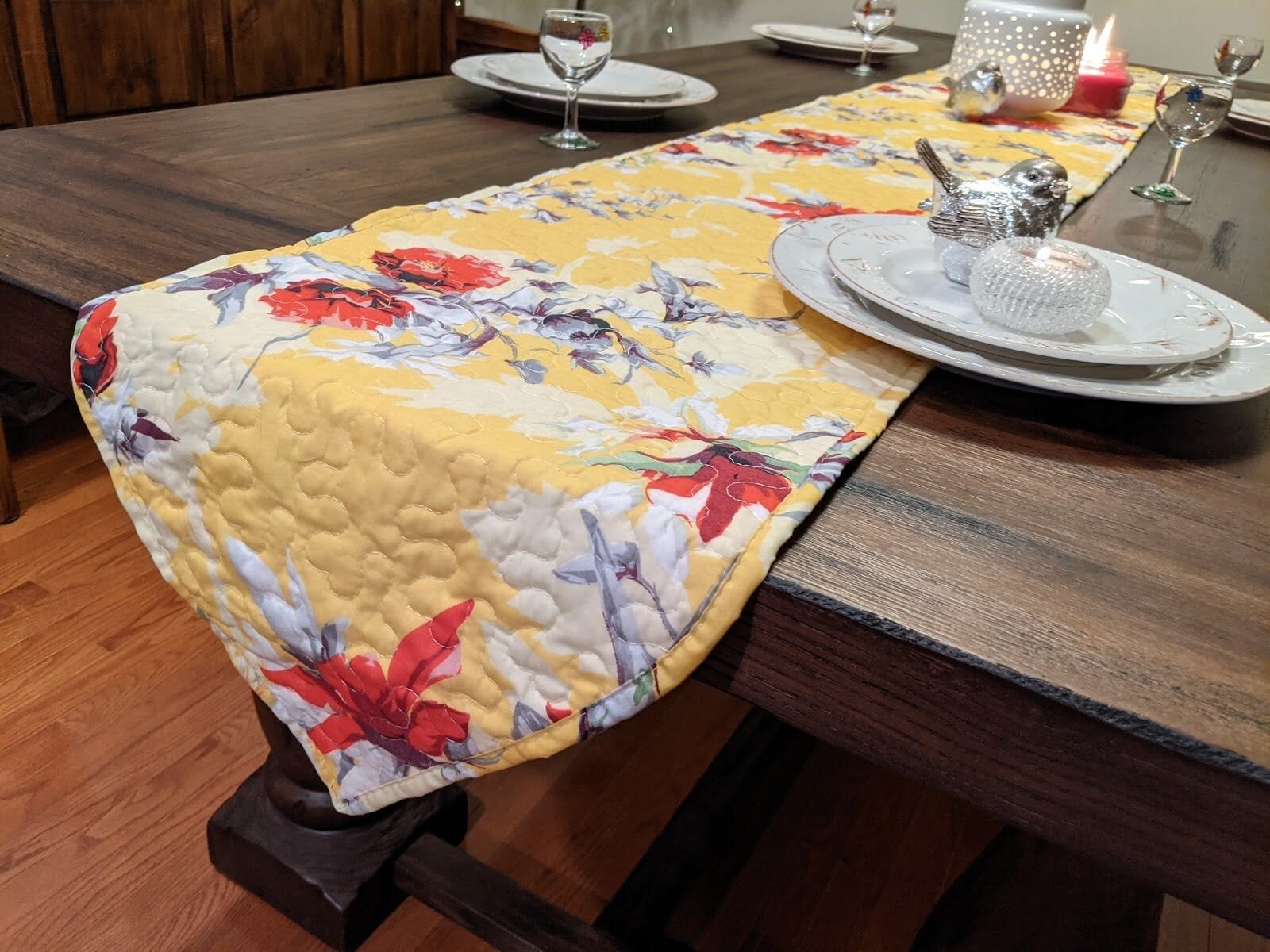 DaDa Bedding Collection DaDalogy Bedding Sunshine Yellow Floral Vintage Hummingbirds Garden Table Runner (925) | Direct Furnish
