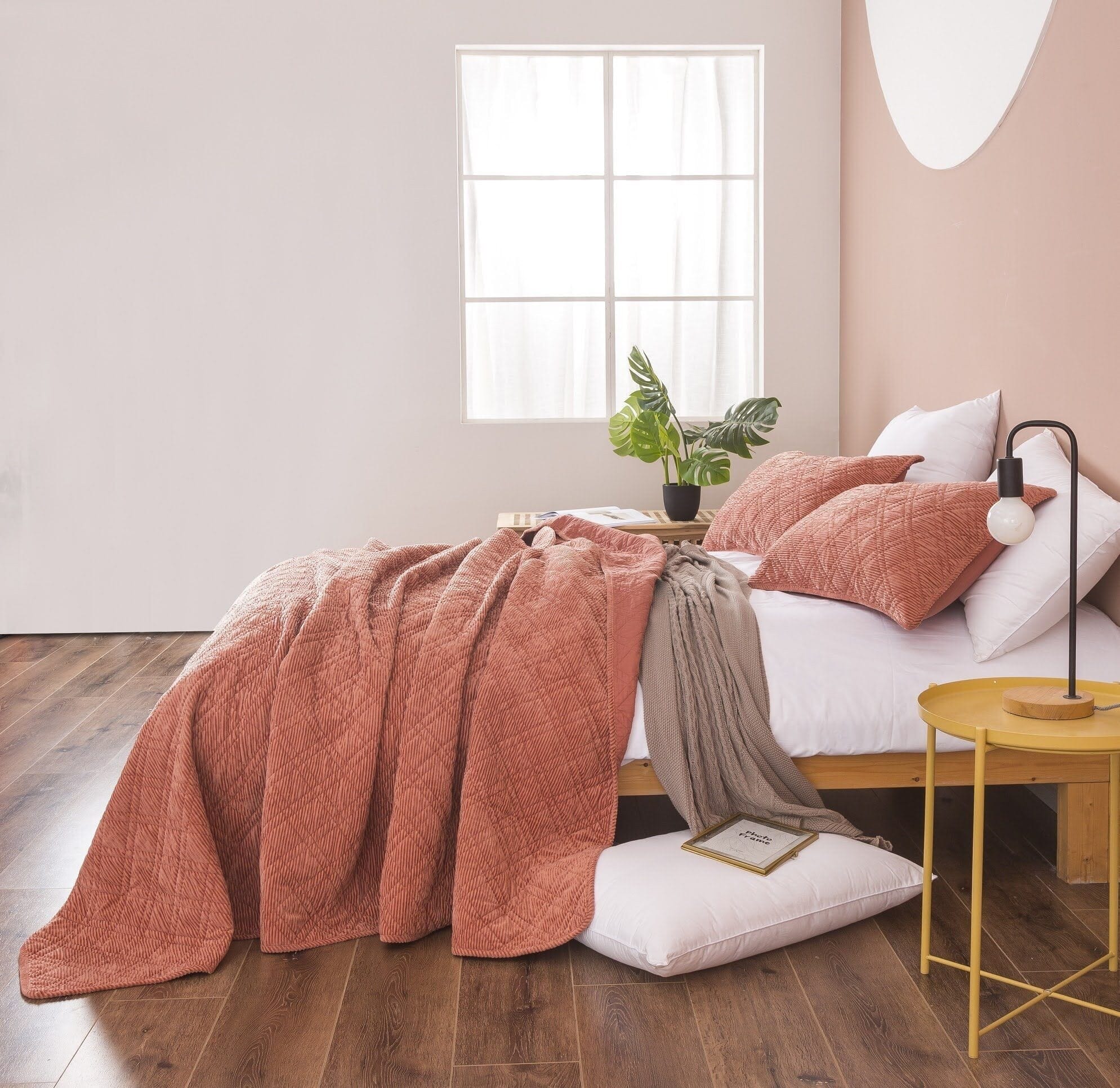 DaDa Bedding Collection DaDalogy Bedding Terracotta Coral Brick Orange Soft Velour Corduroy Bedspread Set (JHW952) | Direct Furnish