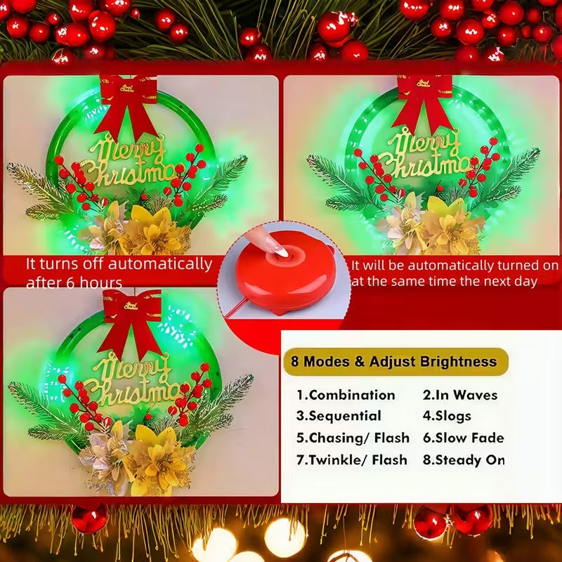 LED Christmas Garland with Wreath & Sign