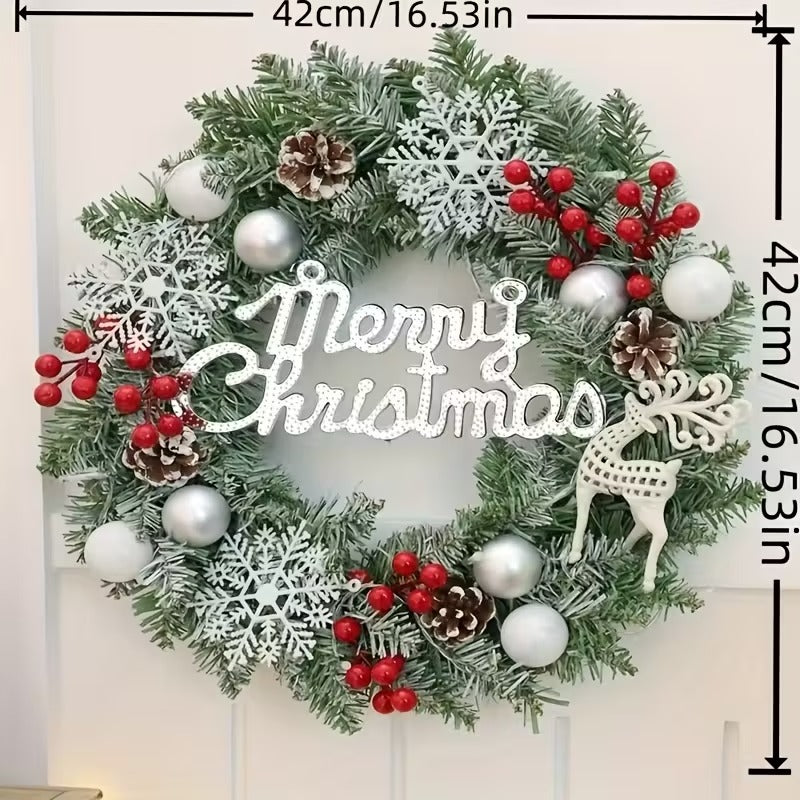 Christmas Reindeer Snowflake Berry Wreath