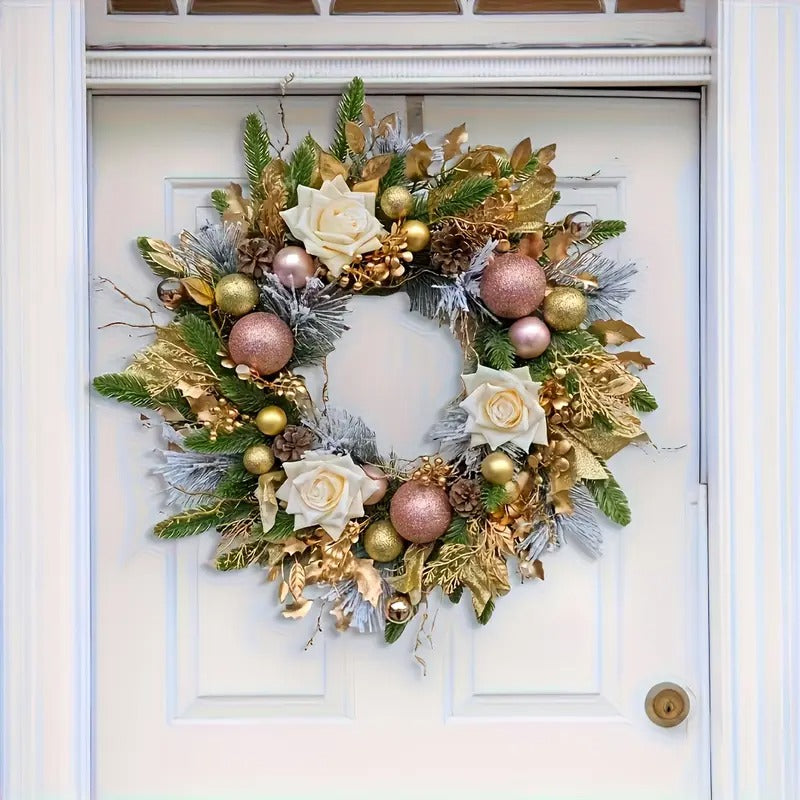NNETM Golden Bow Christmas Wreath
