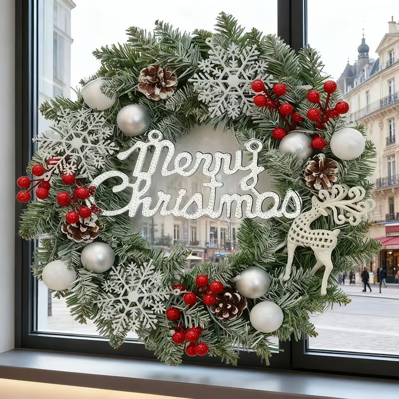 Christmas Reindeer Snowflake Berry Wreath