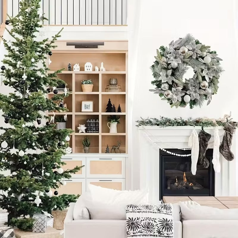Christmas Wreath with Ornaments and Pinecones